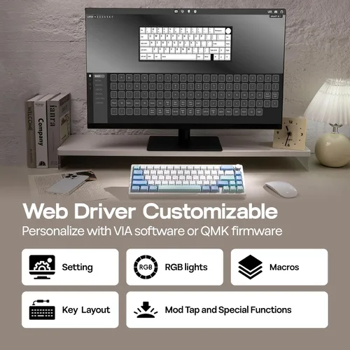 Vista 7 de EPOMAKER Galaxy65 Teclado mecánico inalámbrico QMKVIA, teclado personalizado de aluminio anodizado con captura de bolas, interruptor intercambiable