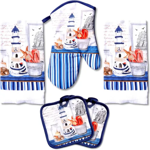Vista 15 de Encantador juego de toallas de cocina de 5 piezas: diseño de chef uniforme y regordete, incluye 2 paños decorativos (25 x 15), 1 guante de horno y 2