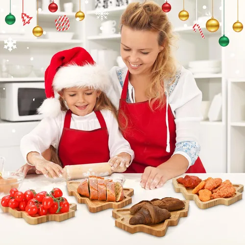 Vista 5 de Sliner 4 platos de Navidad con forma de árbol de Navidad, bandeja de madera para aperitivos, bandeja de dulces de madera en forma de árbol