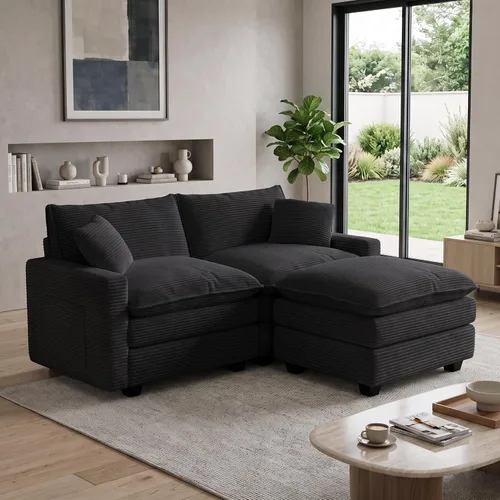 Vista 46 de Cloud Couch Sectional, L Shaped Modular Sofa with Movable Ottoman Negro