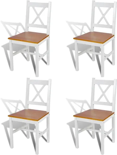 Vista 6 de Dining Chairs Set of 2, White and Natural Wood Finish Solid Pine Wood Chairs with Ergonomic Design for Kitchen Dining Room and Small Spaces