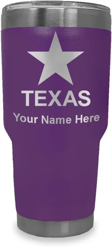 Vista 37 de LaserGram Vaso aislado al vacío de 20 onzas, bandera de Texas, grabado personalizado incluido (negro)