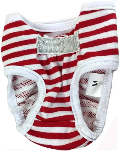 Vista 4 de Visky mascota hembra higiénica sanitaria Pant reutilizable reutilizable Pañales para perros (Rojo, Pequeño)