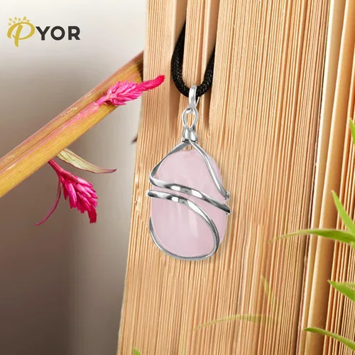 Vista 18 de PYOR Collar con colgante curativo de Reiki de cristal, gemas de buena suerte, prosperidad, riqueza, piedras preciosas naturales, collares de buena