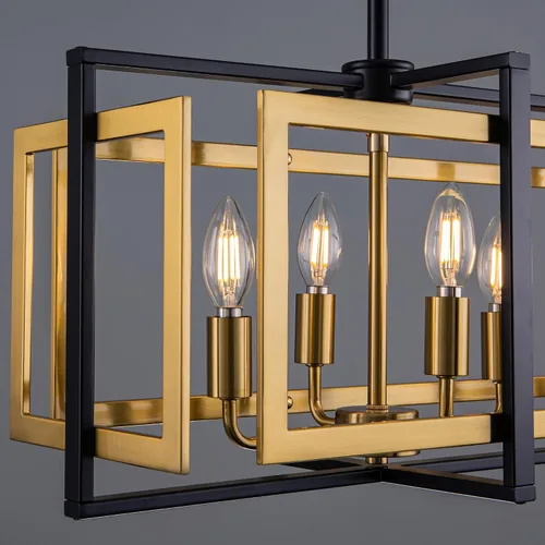 Vista 8 de TOCHIC Lámpara rectangular de 8 luces para isla de cocina, color negro y dorado, moderna lámpara lineal de isla para cocina, isla de cocina