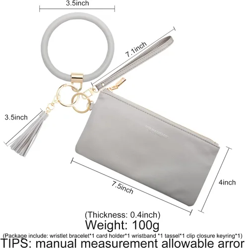 Vista 3 de COOLANS - Cartera delgada tipo pulsera con llavero para tarjetas de crédito, con bloqueo RFID y borla para mujer