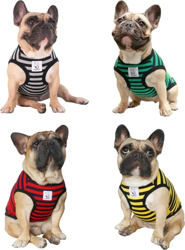 Vista 52 de iChoue - Camisetas de rayas de algodón 100% transpirable para Bulldog francés, chaleco de Halloween para perros medianos, camisetas Frenchie Pug
