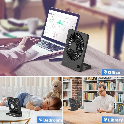 Vista 2 de EasyAcc Ventilador de escritorio con batería recargable, ventilador de viaje personal portátil de 6000 mAh, tiempo de funcionamiento máximo de 26