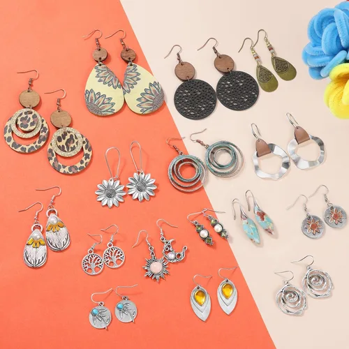 Vista 7 de 16 pares de aretes boho para mujer