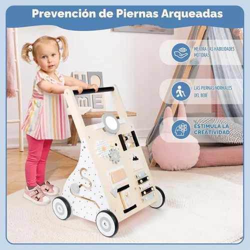 Vista 7 de Asweets Andador de bebé de madera con empuje y tracción para aprender, actividad de aprendizaje para niños, juguete de actividad con múltiples