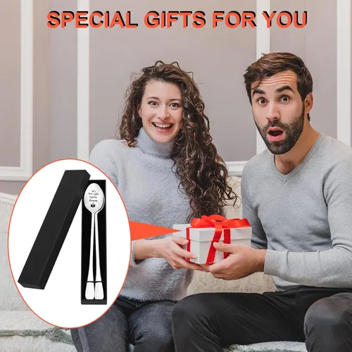 Vista 5 de Cucharas de café grabadas, cuchara de acero inoxidable personalizada, 2 cucharas de mango de 7.5 pulgadas de largo, regalos para amantes, mejores