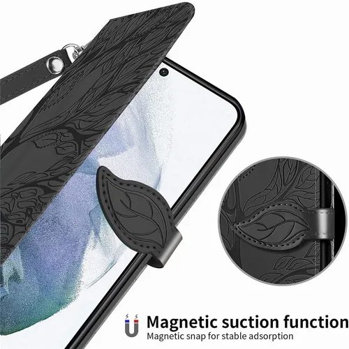 Vista 5 de Funda tipo cartera para Samsung Galaxy S23 Ultra 5G, piel sintética de alta calidad con diseño de árbol en relieve [atril] [ranuras para tarjetas]