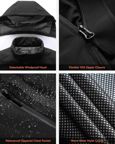 Vista 5 de Venustas - Chaqueta térmica para mujer con batería de 7.4 V, resistente al viento, eléctrica, aislada, con capucha desmontable, ajuste delgado