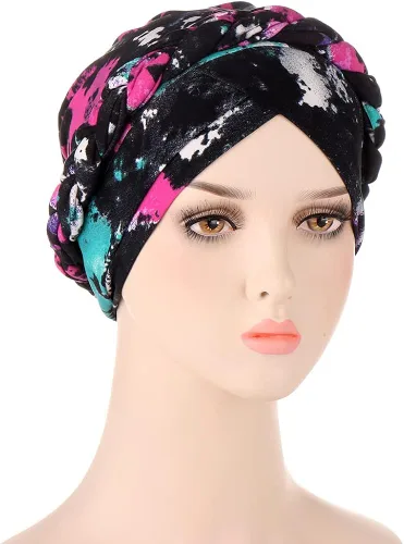 Vista 2 de JDYaoYing Turbante musulmán trenzado turbante floral sombrerero turbante gorro para mujer