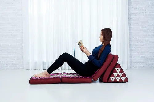 Vista 3 de Leewadee Cómodo colchón japonés de suelo, cama tailandesa con cojín triangular, colchón futón, tapete de masaje tailandés extra largo, 89 x 20 Rosa