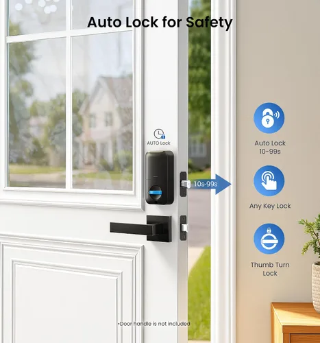 Vista 4 de Veise KS02A - Cerradura de puerta de entrada sin llave de huellas dactilares, bloqueo automático, cerrojo electrónico para puerta delantera Negro