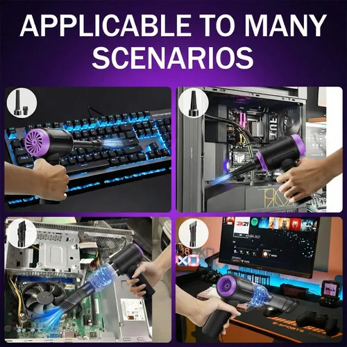 Vista 6 de Aspirador de computadora de 14.5 KPA y plumero de aire eléctrico inalámbrico 3 en 1, 110000 rpm, reemplaza el aire enlatado para torre de PC