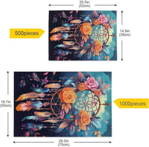 Vista 5 de Rompecabezas de flores atrapasueños para adultos de 1000 piezas, rompecabezas colorido con bolsa de almacenamiento de malla, rompecabezas educativos
