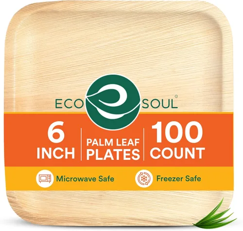 Vista 17 de ECO SOUL Platos de Hoja de Palma de 6" Cuadrados (50 Unidades) – Desechables, Ecológicos, Platos de Aperitivo de Bambú Biodegradables – Vajilla