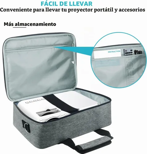 Vista 2 de Boczif - Funda de transporte para proyector, estuche de viaje portátil (gris) con compartimento para portátil y correa de hombro ajustable