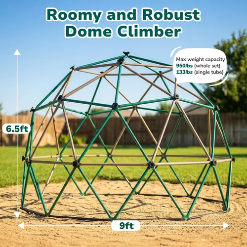 Vista 5 de Hapfan Domo de escalada de 6.5 pies de alto, gran gimnasio de la jungla para niños al aire libre, patio trasero, barras de mono en colores naturales
