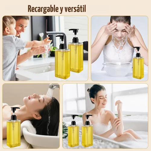 Vista 6 de 4 botellas de plástico de 16.9 fl oz/17 onzas, dispensador de jabón de baño, botella vacía recargable para champú, botella para acondicionador