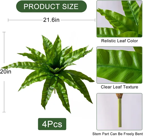 Vista 2 de 4 Piezas Tallos de Vegetación Artificial Helecho Nido de Pájaro Falso Ramas Falsas Plantas Artificiales Dracaena Falsa Realista Plantas Realistas