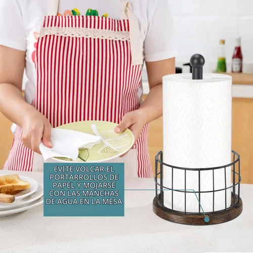 Vista 6 de YINMIT Portarrollos de Papel de Cocina de Madera para Encimera, Portarrollos de Papel Estilo Granja con Base Resistente, Portarrollos de Papel