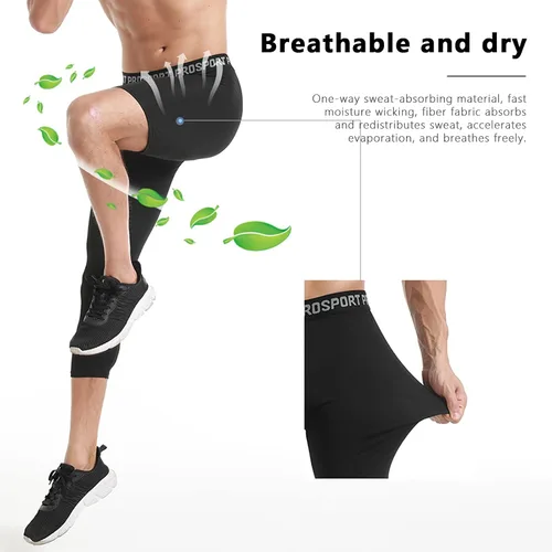 Vista 6 de Pantalones de compresión para hombre, mallas de compresión de una pierna para baloncesto, capri 3/4, leggings atléticos, capa base de secado fresco
