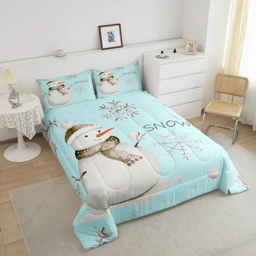 Vista 4 de Erosebridal Juego de ropa de cama Kawaii de muñeco de nieve tamaño individual para niños y niñas, juego de ropa de cama de feliz año nuevo, edredón