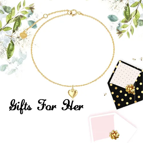 Vista 5 de SISGEM Tobillera de corazón de soplo de oro real de 14 quilates para mujer, pulsera de tobillo de amor, regalo de joyería para ella, 9+1+1 pulgada