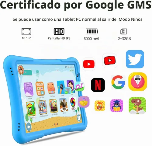 Vista 3 de PRITOM Tableta para niños de 10 pulgadas Android 14, 32GB, Quad-Core, 6000mAh, pantalla IPS HD grande, WiFi 6, cámara dual, Bluetooth, Tableta