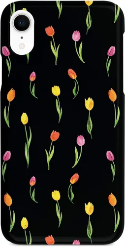 Vista 10 de Inspired Cases - Funda con textura 3D para iPhone Xs Max - Funda protectora de goma para Apple iPhone Xs Max - Patrón de tulipanes - Negro