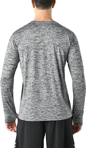 Vista 4 de Paquete de 3 camisetas de manga larga para hombre, ajuste seco, casual, senderismo, rendimiento, atléticas, activas, con agujeros para el pulgar