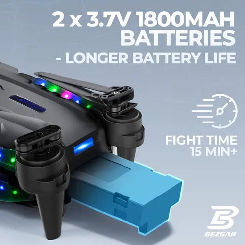 Vista 6 de BEZGAR LED Lights Drone with Camera for Adults and Kids Beginners, Black Negro