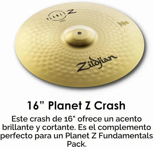 Vista 5 de Zildjian ZP4PK Planet Z - Paquete completo de platillos de 14/16/20 pulgadas Crash and Ride Included, Drum Set Starter Kit for New Players, Bright
