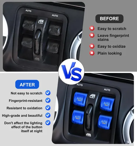 Vista 6 de Cubierta de botón de interruptor de ventana de metal para Jeep Wrangler JK JKU 2018 2017 2016 2015 2014 2013 2012 2011, accesorios para interiores
