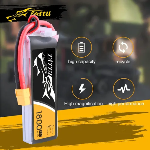Vista 4 de Tattu LiPo Batería 1800mAh 75C 3S 11.1V con enchufe XT60 para helicóptero RC avión drones FPV
