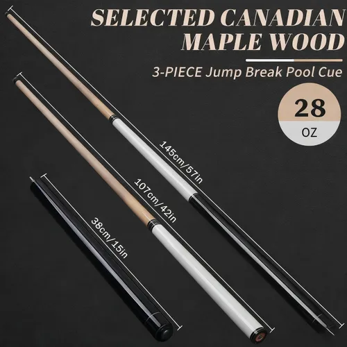 Vista 5 de IIQ Palo de billar 2 en 1 Jump Break, 23~25 oz, palo de billar Jump Break Heavy Hitter de 28 oz, 3 piezas, madera de arce canadiense