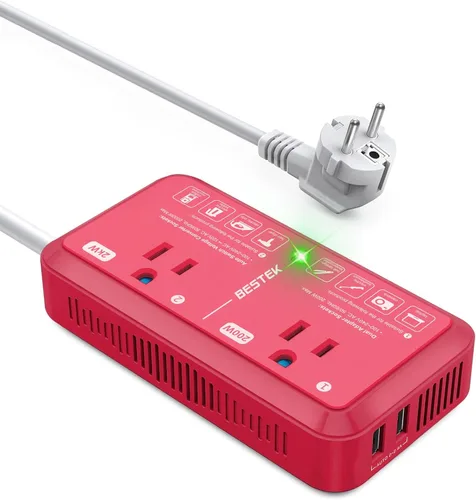 Vista 10 de Adaptador de enchufe de viaje europeo de 220 V a 110 V Convertidor de voltaje de EE. UU. a Europa 2000 W Convertidor de voltaje de viaje con 2 Negro
