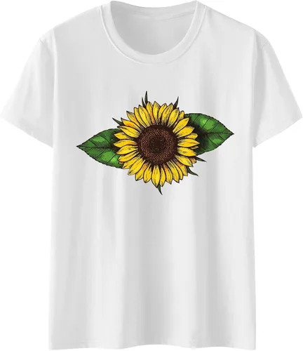 Vista 3 de fvbhty Womens Summer T Shirts Short Sleeve Daisy Relaxed Tops Shirt