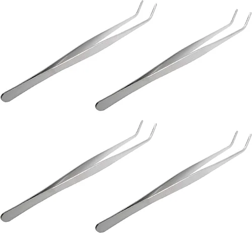 Vista 8 de Aoje-Link Pinzas de acero inoxidable con punta dentada curvada, máquina de coser pinzas de reparación electrónica, alicates multiusos, alicates