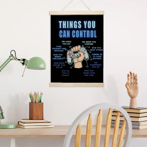 Vista 2 de Voxitura Black Things You Can Control - Marco para colgar pósteres, decoración de pared de videojuegos para sala de juegos, sala de juegos Azul