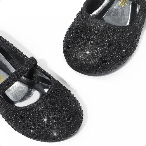 Vista 4 de DREAM PAIRS Mary Jane Zapatos de vestir para niñas pequeñas, zapatos planos de ballet para niña de las flores con diamantes de imitación, zapatos