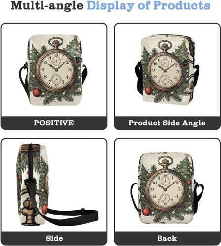 Vista 4 de KLL Merry Christmas Vintage Pocket Watch Tree messenger bag crossbody Vegan Leather mens crossbody Shopping Shoulder Handbags