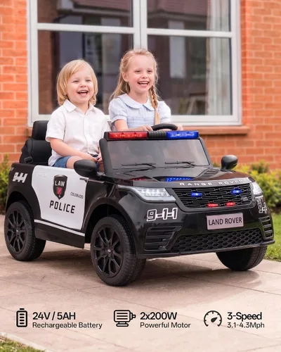 Vista 3 de Vehículo de policía con licencia Land Rover de 2 plazas, juguete de paseo de 24 V para niños Negro