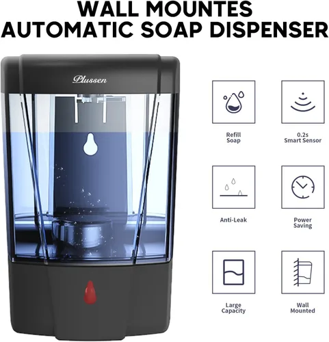 Vista 2 de Dispensador de Jabón de Montaje en Pared, Dispensador Automático de Desinfectante de Manos 600ml Gel y Líquido Sin Contacto Dispensador de Jabón