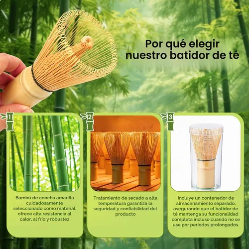 Vista 3 de Juego de batidor de matcha, kit de matcha con cuenco de cerámica de 18 onzas, batidor de bambú de 100 puntas, tamiz de acero inoxidable