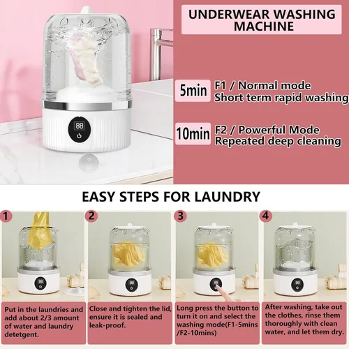 Vista 5 de Mini lavadora de 1 litro, lavadora de ropa interior blanca con pantalla LED, mini máquina de lavandería portátil para apartamento, dormitorio