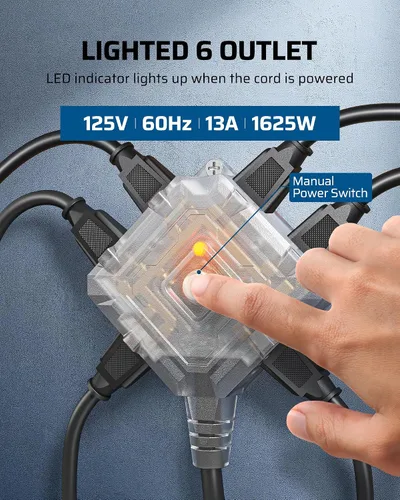 Vista 3 de DEWENWILS Carrete de cable de extensión retráctil de 50 pies con 6 tomas con conexión a tierra, cable de alimentación SJTOW resistente 14/3C